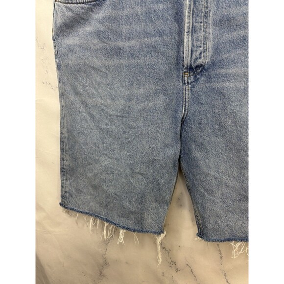 Agolde 90s Denim Shorts Marquee Blue Womens Size 34 Raw Hem long Retro High rise - Picture 15 of 16